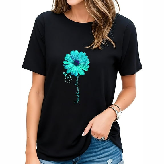 Womens T Shirt Cervical Cancer Awareness Family Survivor Pretty Gift Shirts Black