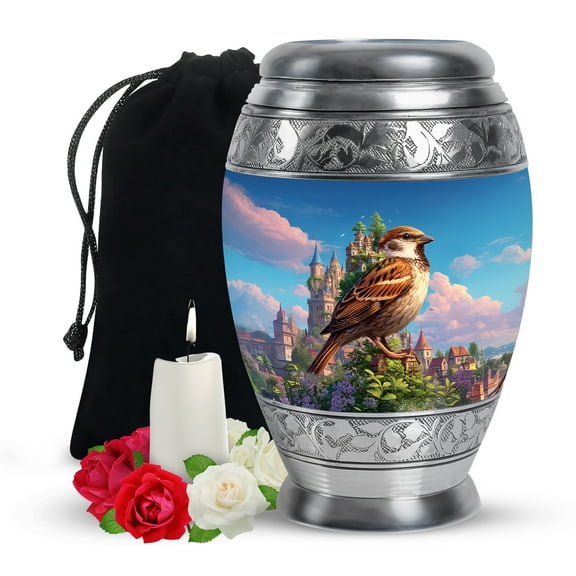 Yatskia Castle Sparrow Urns for Human Ashes Adult Female, Cremation Burial Urn for Ashes Adult Male, Decorative Memorial Urn for Human Ash, (Monar Large, 10 Inch)
