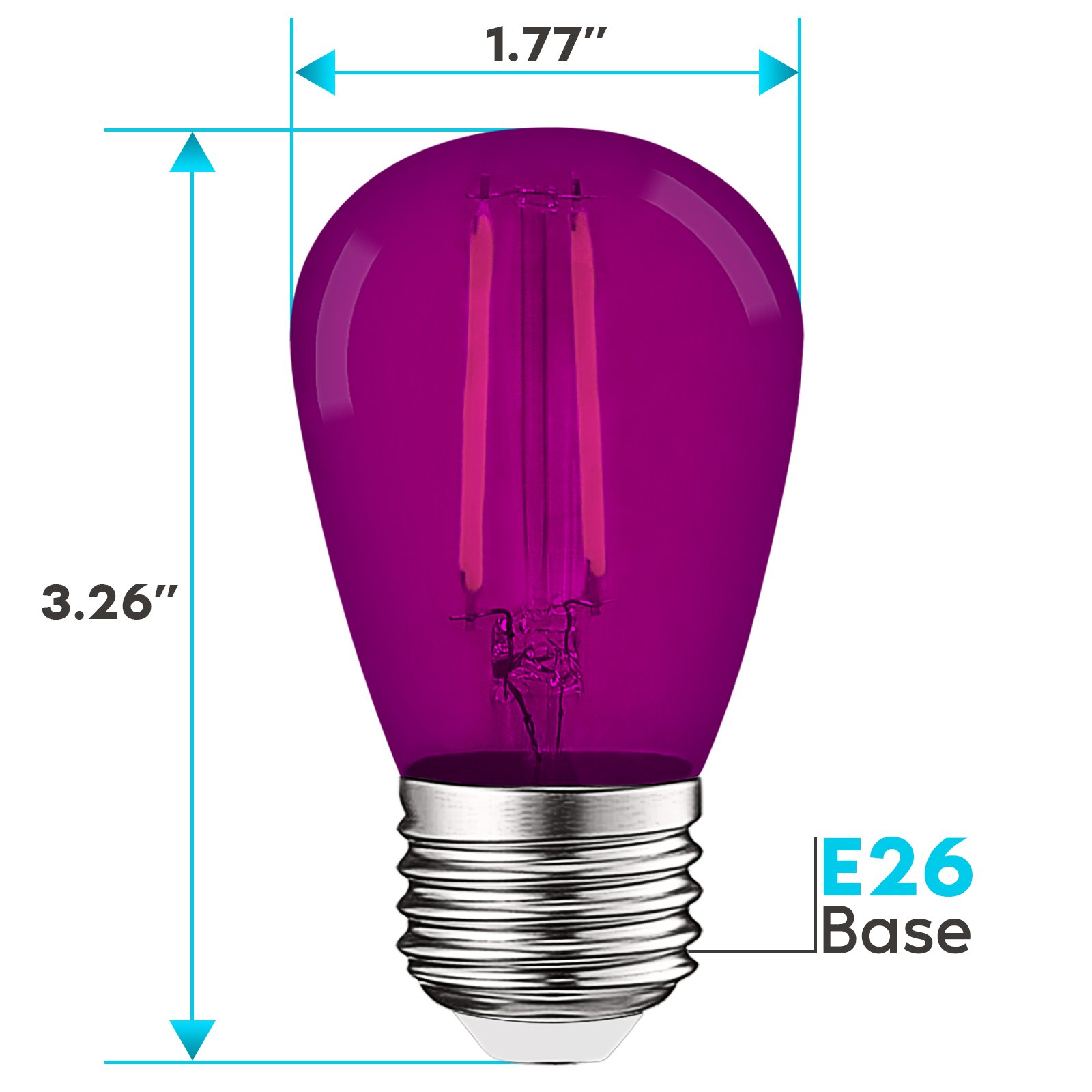 Luxrite S14 Edison LED Purple Light Bulbs 0.5W Colored LED Bulbs for Outdoor  String Lights UL Listed E26 Base Pack