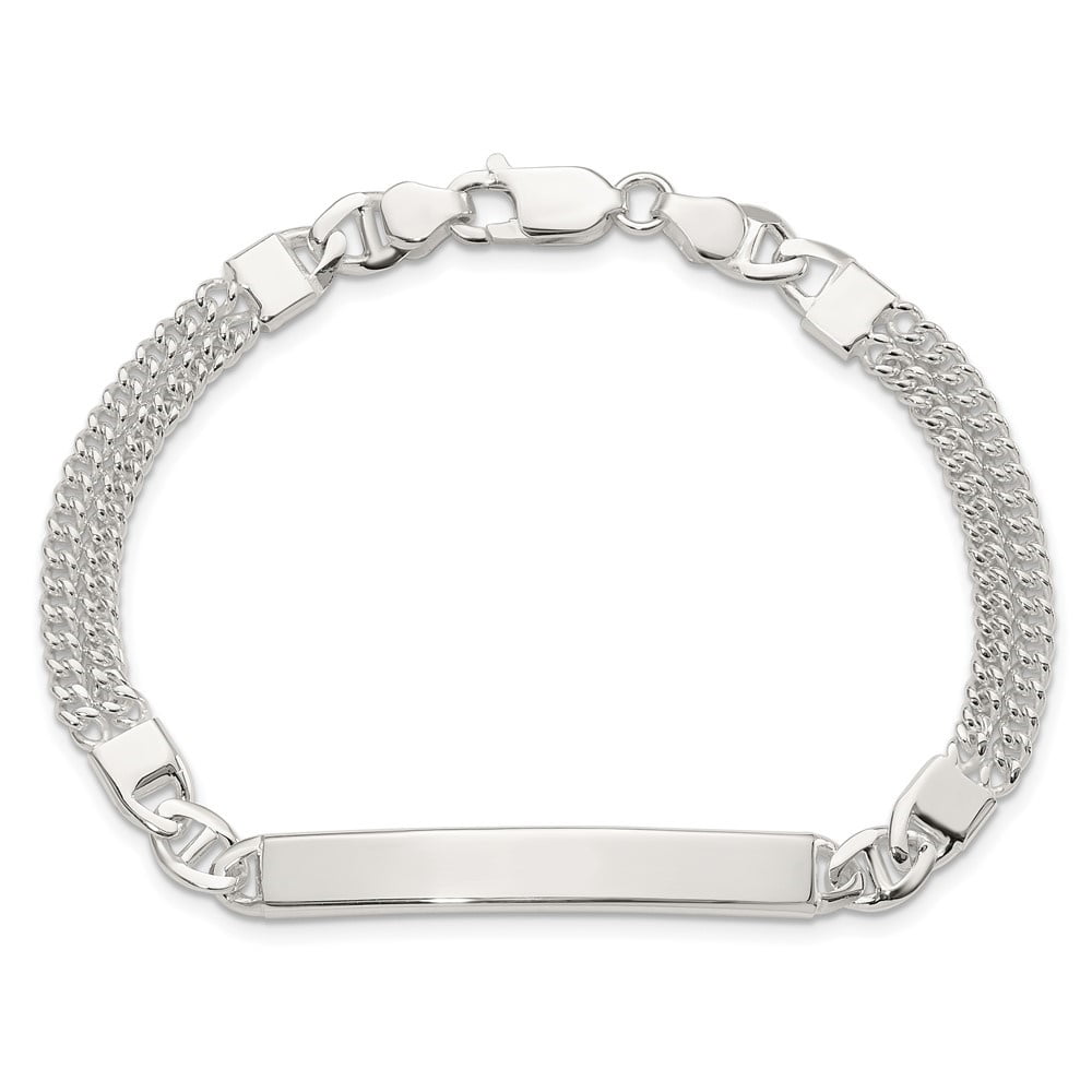 Diamond2Deal 925 Sterling Silver Double Strand Curb Chain Link ID Bracelet for Men 8"