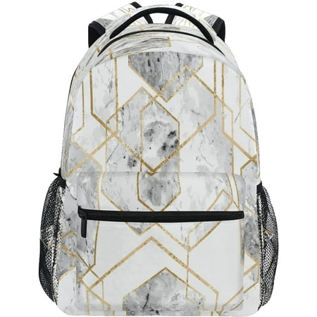 Backpack for Boys Girls, Gold Glitter Lines Marble Stone Kids Backpacks ...