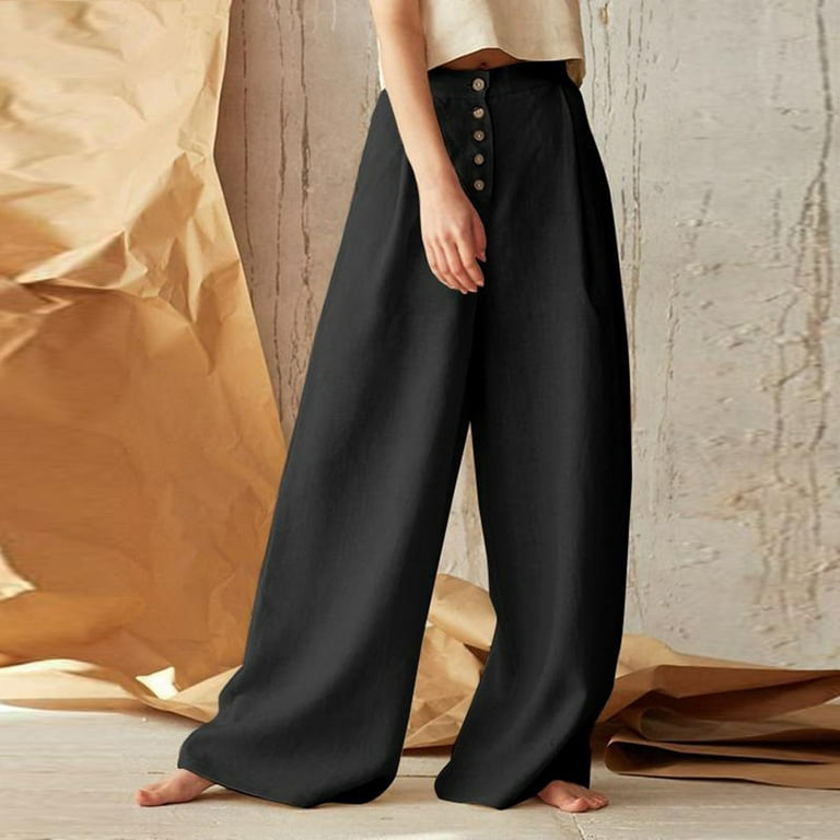 SELONE Linen Pants for Women Petite Wide Leg Pants With Pockets Wide Leg  Elastic Waist Casual Summer Long Pant Fashion Solid s for Everyday Wear