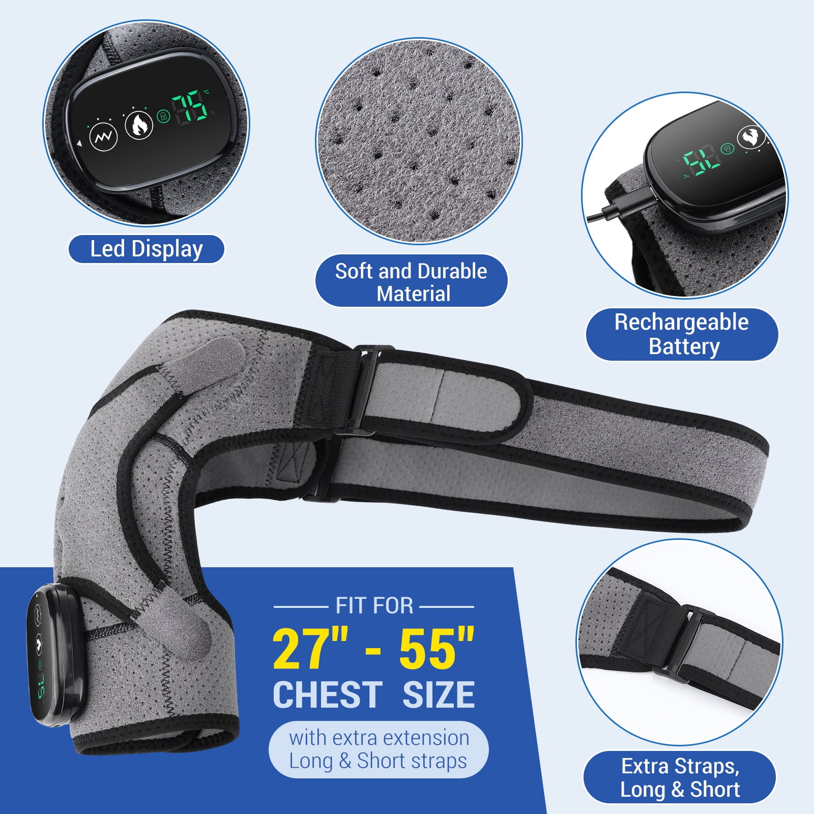 Heated Vibration Shoulder Brace Support,Heating Vibration Massage Protector Shoulder Strap,Shoulder Massager,Relieve Shoulder Muscle Pain Gift