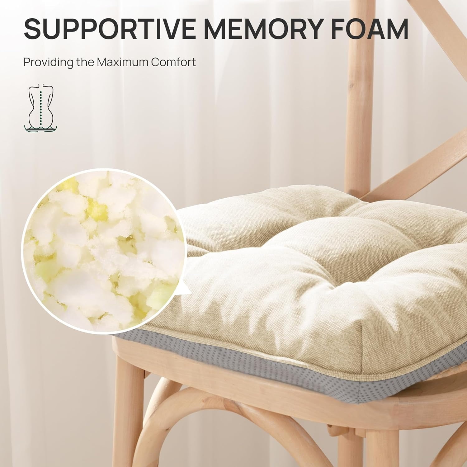 Memory Foam Chair Cushions Set of 4, Outdoor/Indoor Chair Pads for Dining Chairs 4 Pack, Seat Cushions for Kitchen, Dining Room, Office, Patio Chairs, 15.5"x15.5"x3.5"