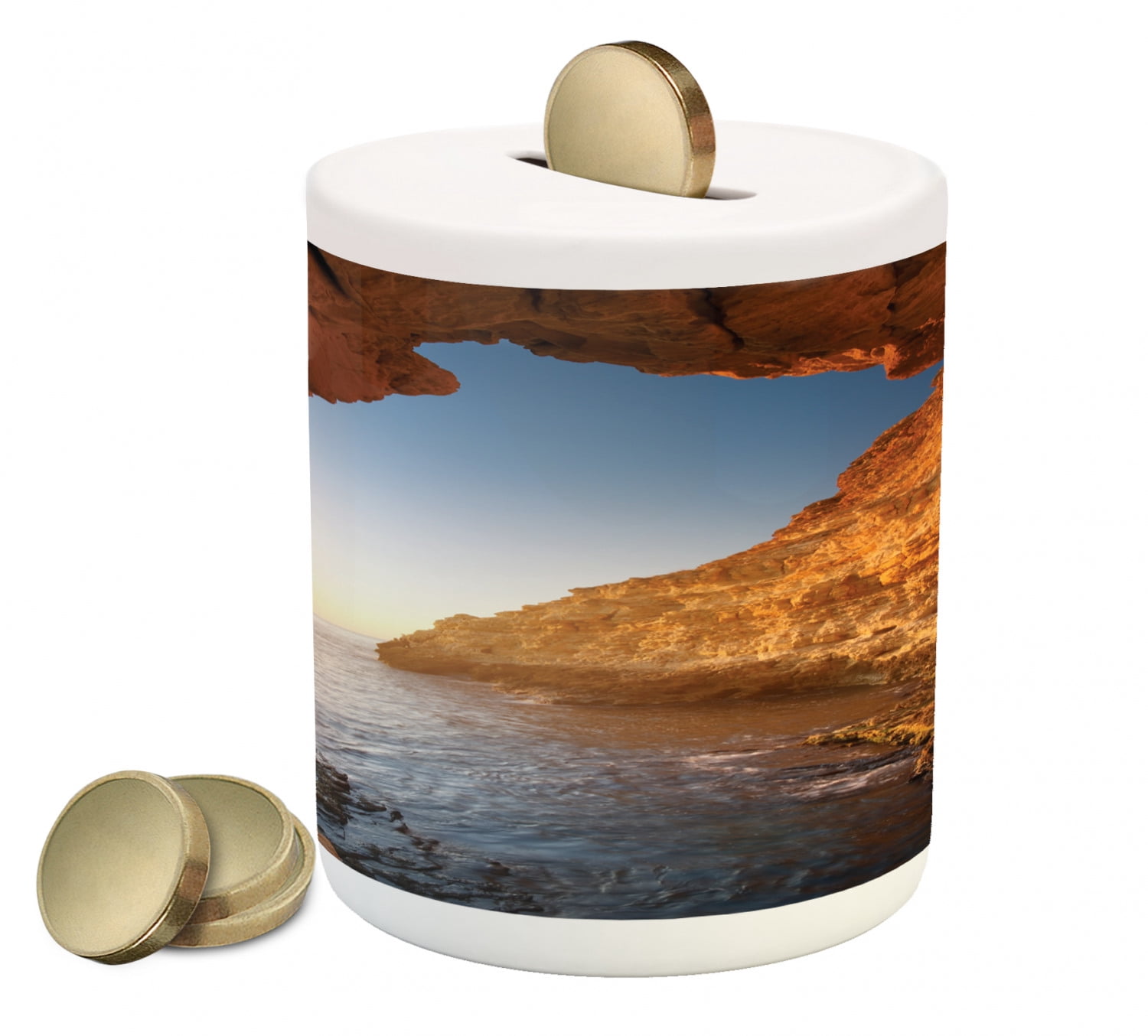 Beach Piggy Bank, Sunset in Pacific Paradise Ocean Cave with Morning ...