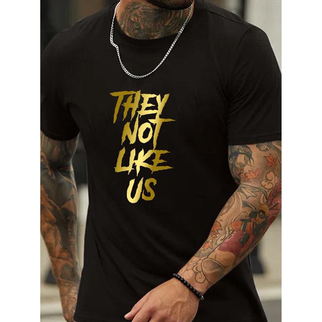 Men'S Casual Crew Neck T-Shirt with "They Not Like Us" Print, Cotton Knit Fabric with Slight Stretch, Regular Fit for Summer