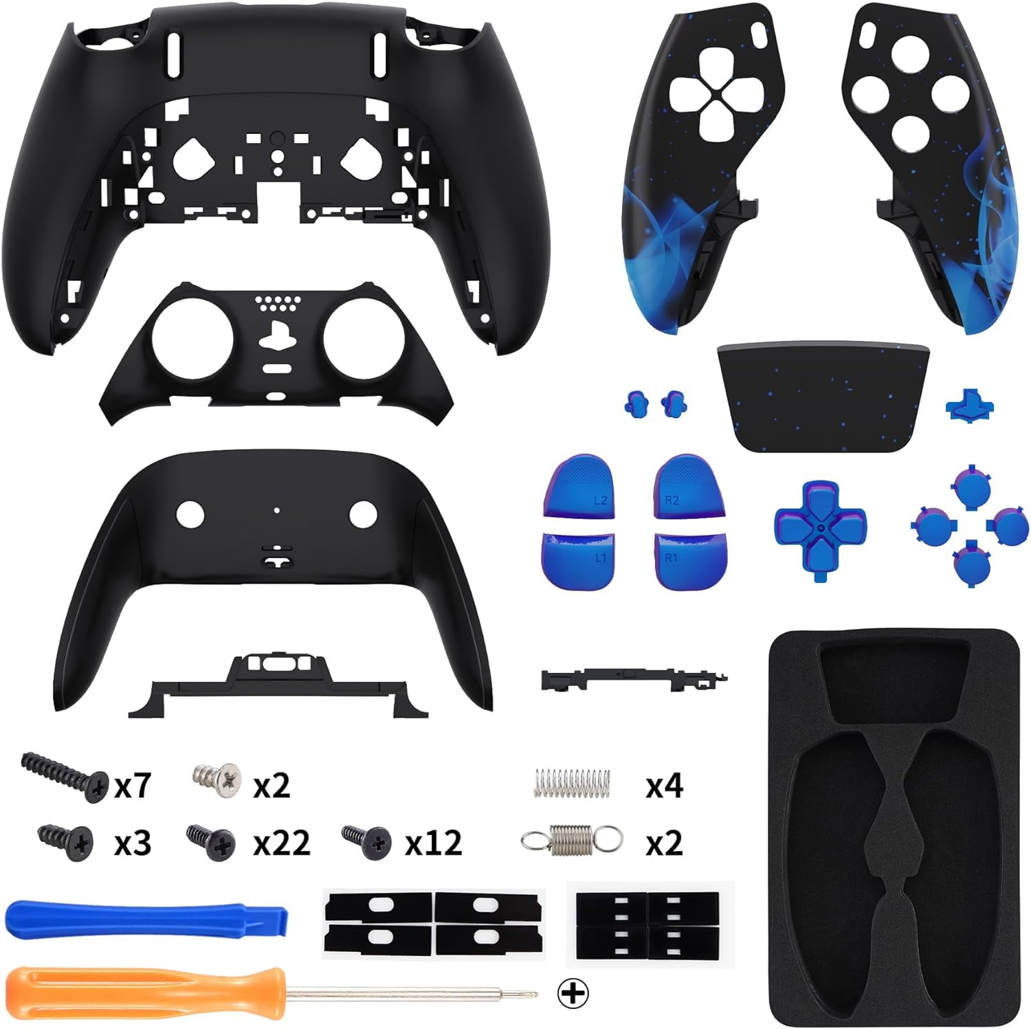 eXtremeRate Full Set Housing Shell with Buttons Touchpad Cover Compatible with ps5 Edge Controller, Blue Flame Replacement Decorative Trim Shell Front Back Plates Compatible with ps5 Edge Controller