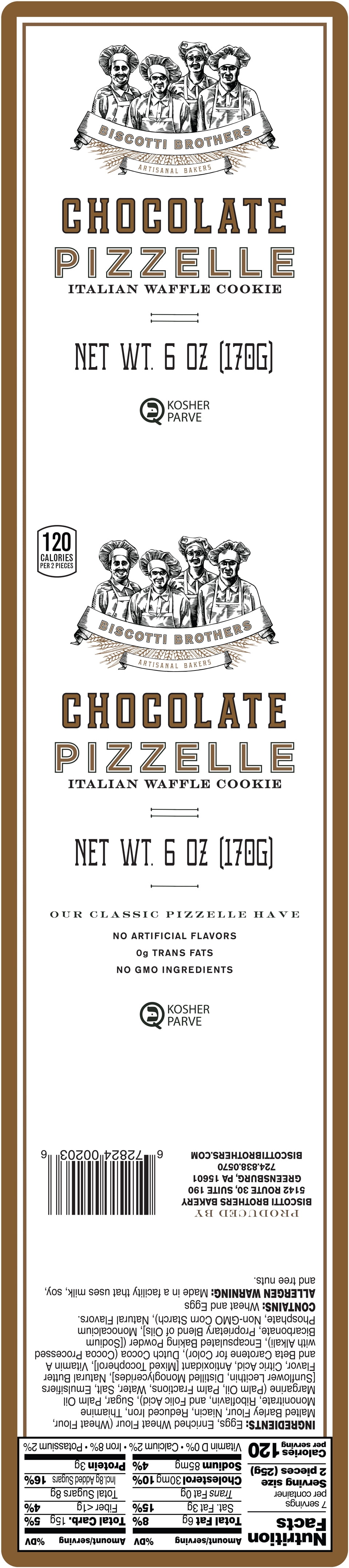 Biscotti Brothers Baked Chocolate Pizzelle Crispy Cookies, 6 oz