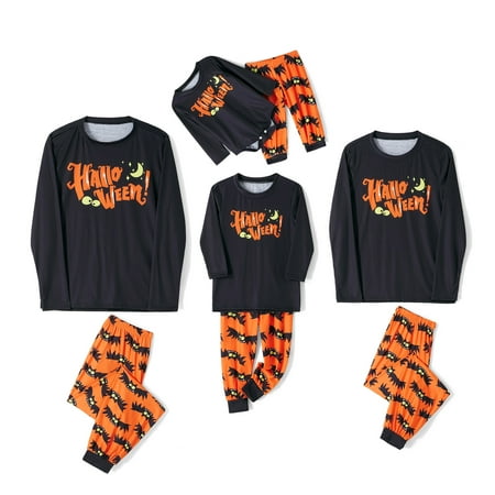

SUNSIOM Family Pajamas Matching Sets Halloween Bat Letters Print Sleepwear for Baby Adults and Kids Holiday PJS Set