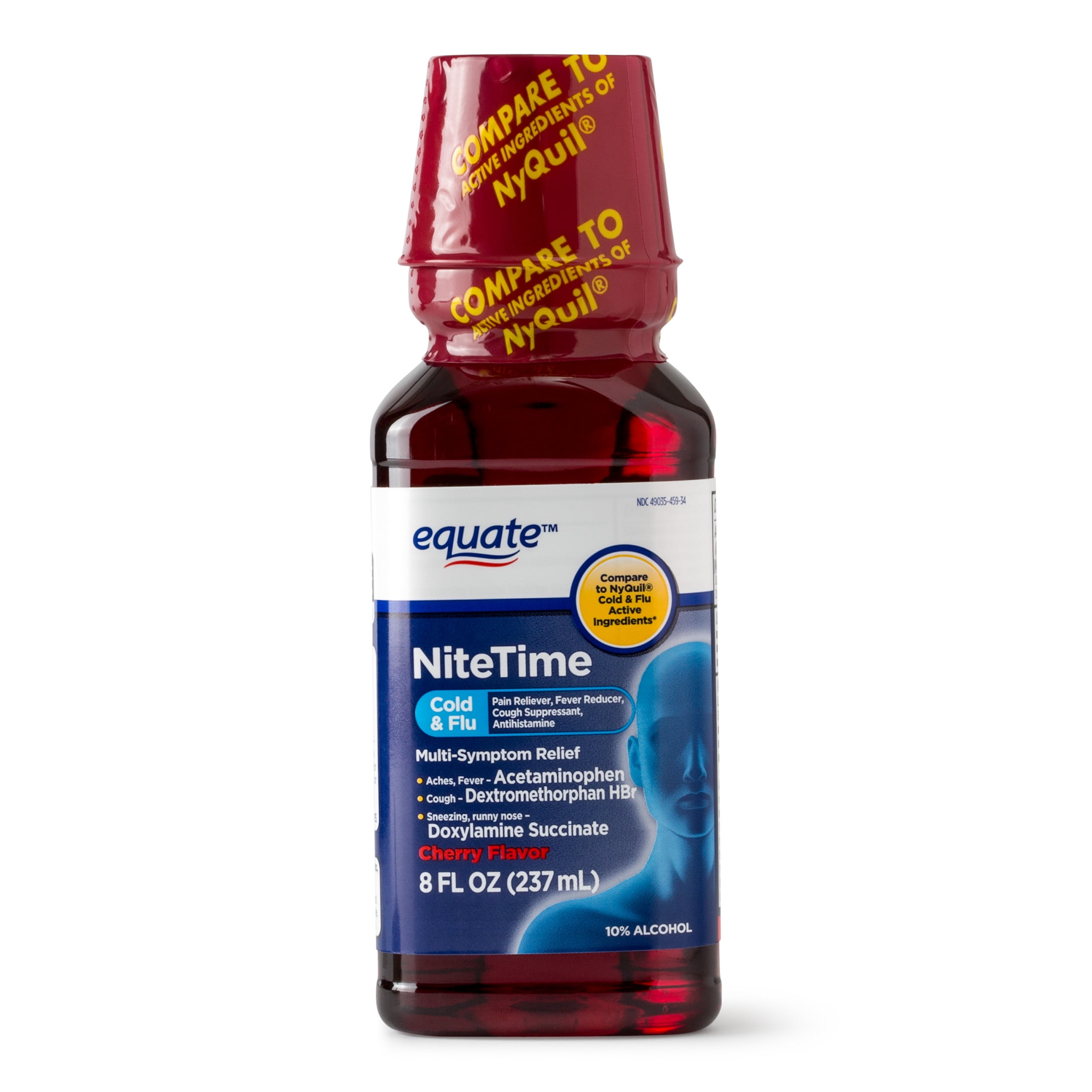 Equate NiteTime Cold & Flu MultiSymptom Relief, Cherry, 8 Fl Oz