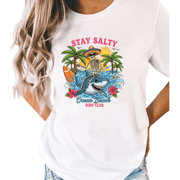White Gothic Academia Skeleton Shark T-Shirt Graphic Tees Shirts Beach Streetwear Modern S-5XL Mystical Tops