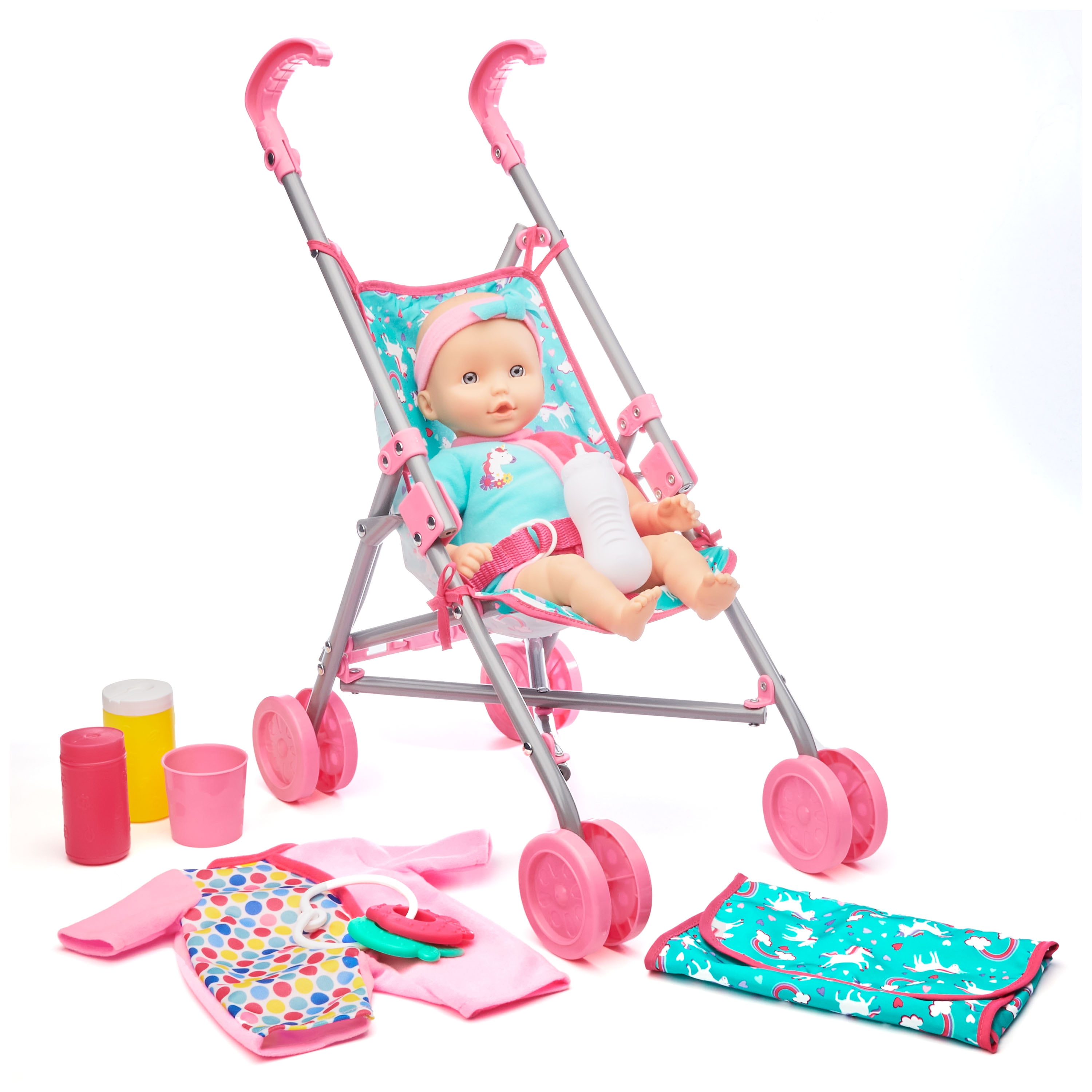Kid Connection Baby Doll Stroller Set, Baby Doll Stroller With Removable Car Seat