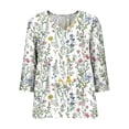 thumbnail image 4 of Mifsaly Button Down Shirts for Women Floral Print V Neck 3/4 Sleeve Linen Tops Empire Waist Lightweight Boho Summer Top Beach Vacation Daily Wear Outfits XXL, 4 of 5