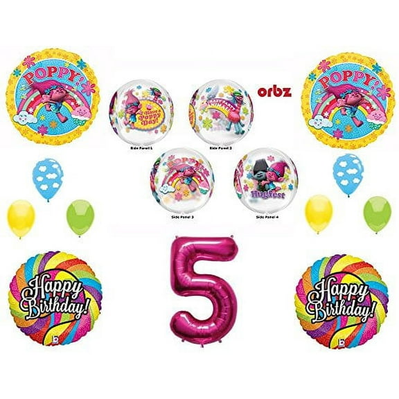 TROLLS 5th Orbz Happy Birthday Party Balloons Decoration Supplies Poppy Branch Movie
