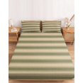 thumbnail image 2 of Twin XL Size Fitted Sheet Set - Olive Green Stripes 2 Piece Bedding Sets 16" Deep Pocket Fitted Sheet with 1 Pillowcases, Modern Striped Cream Brushed Microfiber Hotel Luxury Bed Sheets, 2 of 9