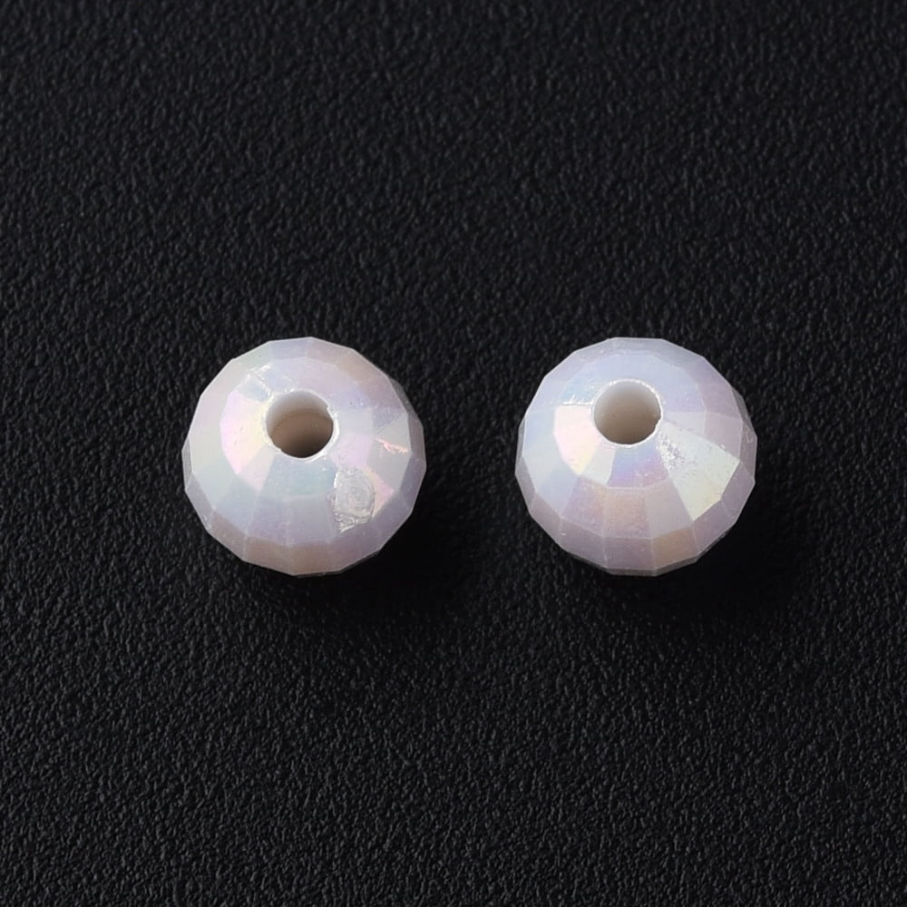 Opaque Acrylic Beads AB color Plated Faceted Round White 6x5.5mm Hole: 1.5mm 4800pcs/500g