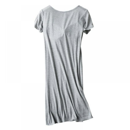 

Women Short Sleeve Built-in Bra Padded Long Nightdress Sleepwear Pajamas Nightgown