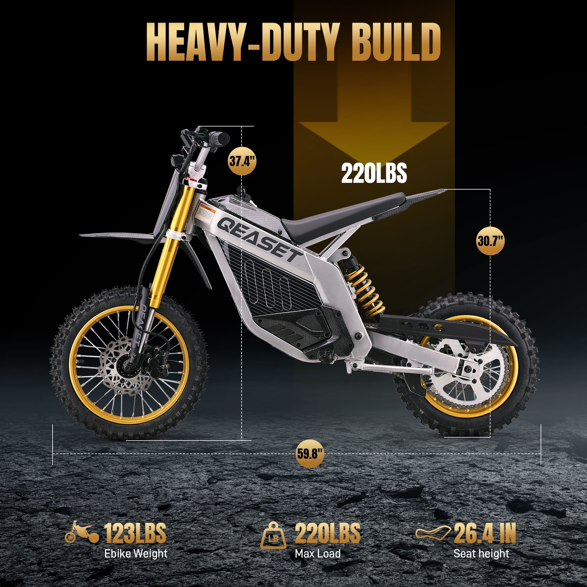 QEASET Electric Dirt Bike, 3000W (Peak Power) 48V, All Terrain Motorized Dirt Bikes, Cool Gifts, Black