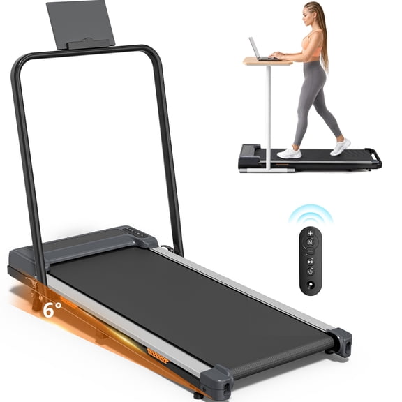 Walking Pad Treadmill with Handle Bar & Adjustable Incline, Foldable Portable Treadmills for Home Office, Quiet Under Desk Treadmill, 265 LBS Capacity, Black