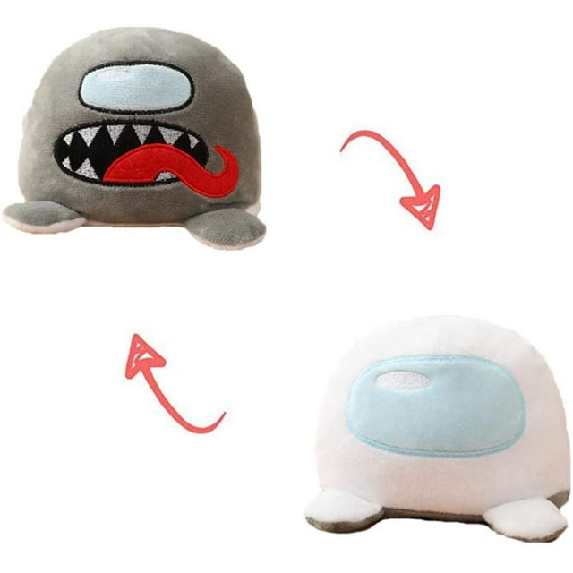 Barka Ave Among Us Peluches Réversibles, Poupée en Peluche Réversible Réversible à Double Face, Jouets Figurines Cadeaux pour Fans de Jeux, Créatif - Blanc à Gris