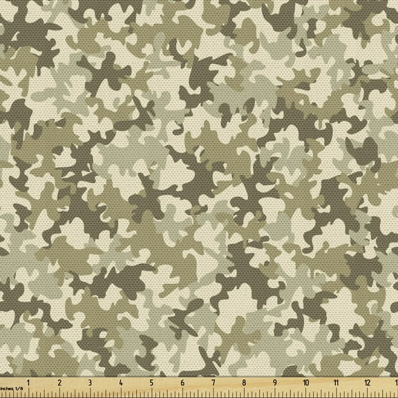 Ambesonne Camouflage Fabric by the Yard Upholstery, Faded Colors Classic, 1 Yard, Khaki Olive Green