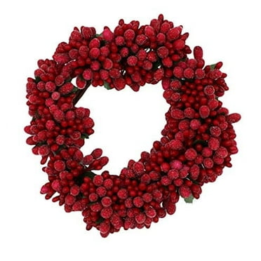 Raz Imports 6-inch Decorative Gypsum Winterberry Wreath Candlering Candle Ring, Red