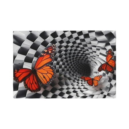 

Table Placemats Set of 4 - Butterflies Optical Illusion 12x18 In Faux Linen Double Heat Resistant Place Mats Cloth Indoor/Outdoor Placemats Washable Table Mats for Dining Kitchen Party