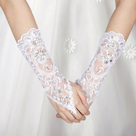

Wedding Bride Gloves Wedding Bridal Gloves Lace Gloves Wedding Lace Bridal Gloves Retro Syle Ivory Lace Flower Bride Bridal Rhinestone Sexy Fingerless Gloves Wedding White