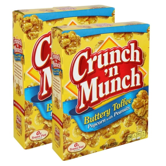 NS Crunch 'N Munch Buttery Toffee Popcorn with Peanuts 6oz. Boxes Made with 100% Whole Grain Fluffy & Crunchy with Sweet Coating Kernel Corn Great for Snacking Movie Nights & Parties Set of 2