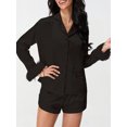 thumbnail image 5 of LMLYSoH Women's Satin Outfits Solid Color Lapel Long Sleeve Tops with Feather Cuffs + Shorts Set Fashion Clothes, 5 of 9