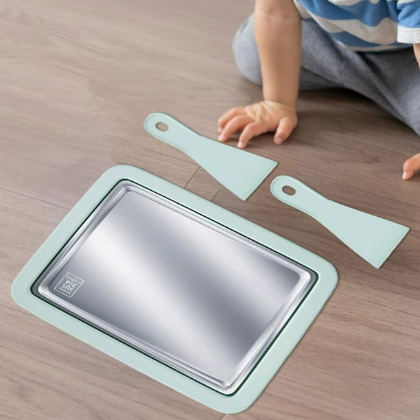 Máquina para hacer platos de helado con placa de sartén fría, máquina enrollada de helado multiusos portátil de acero inoxidable, hecha en casa para Verde Macarena Sartén para hacer yogurt