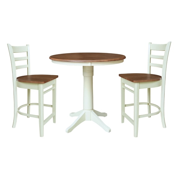36" Solid Wood Round Pedestal Counter Height Table with 2 Stools - Multi-Color