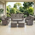 thumbnail image 2 of Bellefurn 9 Piece Outdoor Patio Wicker Furniture Sets,High Back Outdoor Conversation Set with Swivel Rocker Patio Chairs,Sofa,Coffee Table and Ottomans for Porch Balcony Patio Deck, 2 of 12