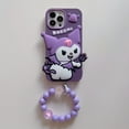 thumbnail image 1 of For iPhone 14 Pro Max/14 Plus/13 Pro/13 Phone case，Shockproof Cute 3D Purple Kuromi Soft TPU Case Cover With Bracelet, 1 of 1