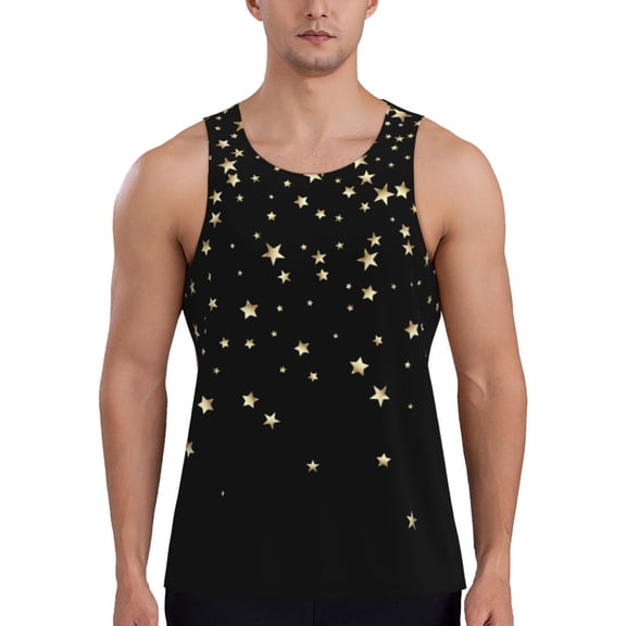 Gukieu Star Silver Glitter Print Men's Quick Dry Fitness Vest, Round Neck Sleeveless Fitness Bodybuilding Top-Small