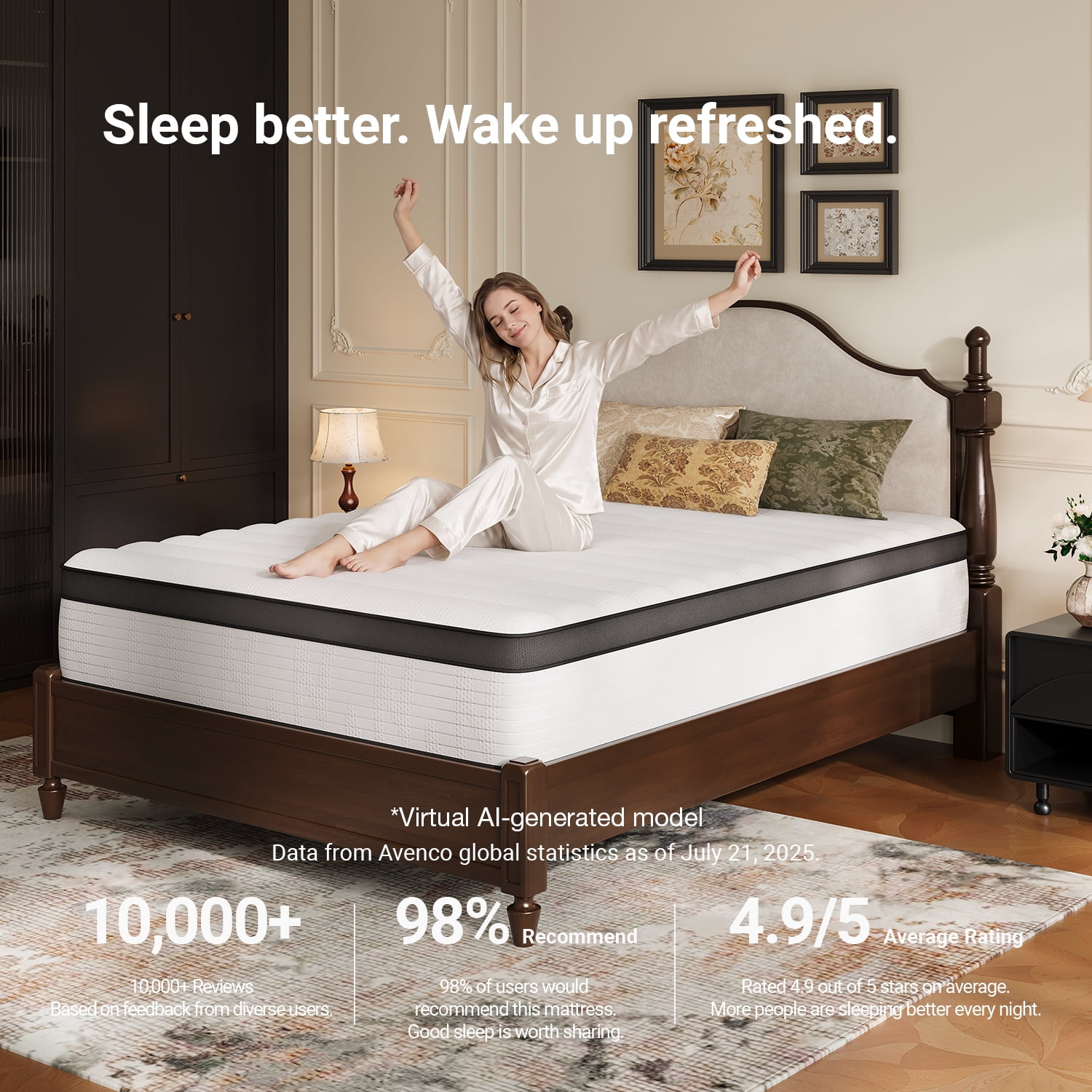 Avenco Whisper 10" Twin Hybrid Mattress in a Box – Gel Memory Foam & Pocket Coils, Medium Firm Support, Pressure Relief, Cooling Comfort