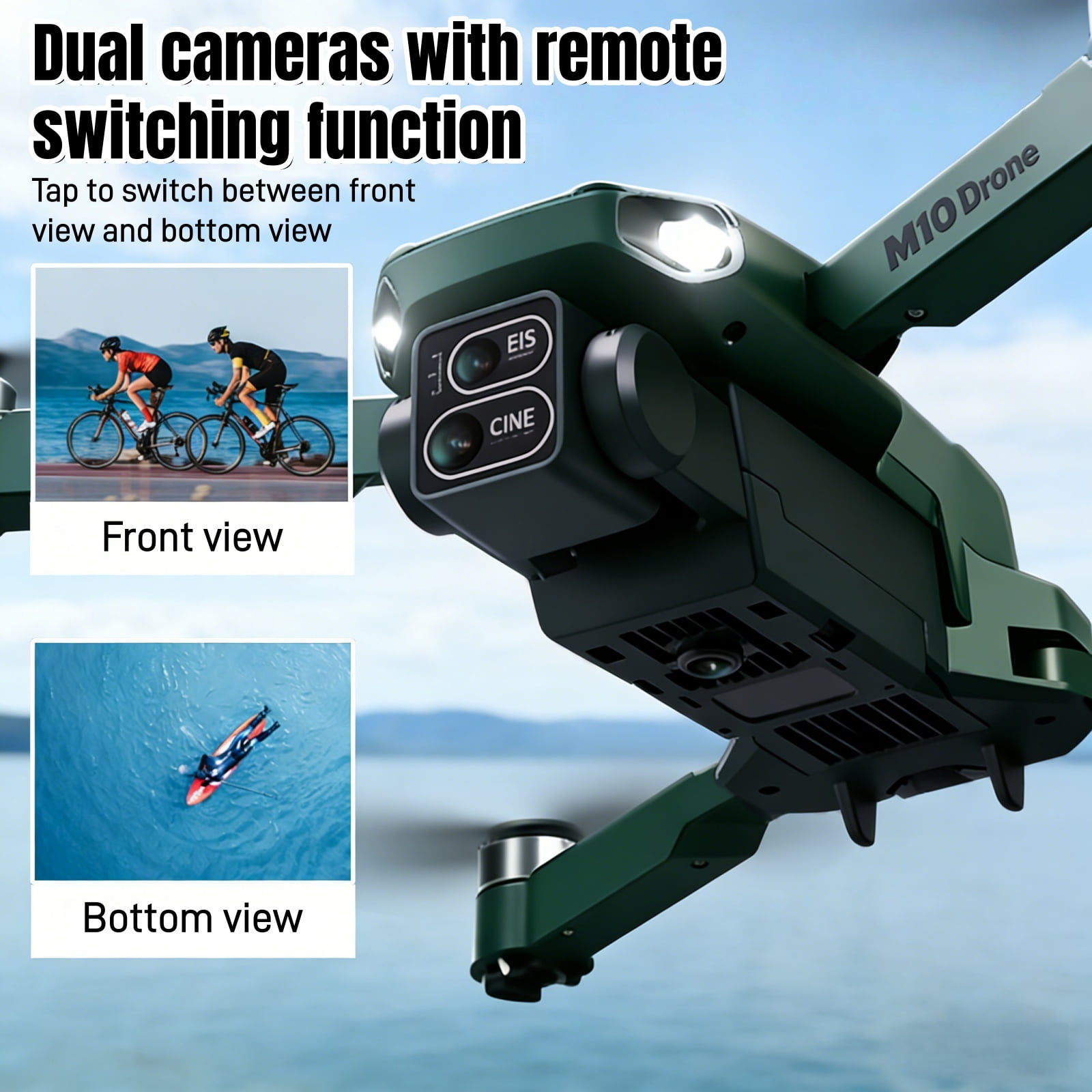 Foldable Dual-Camera Drone with Brushless Motor, Optical Flow Positioning, 4K HD FPV, Long Flight Time with 2 Batteries, Remote Control – Army Green.