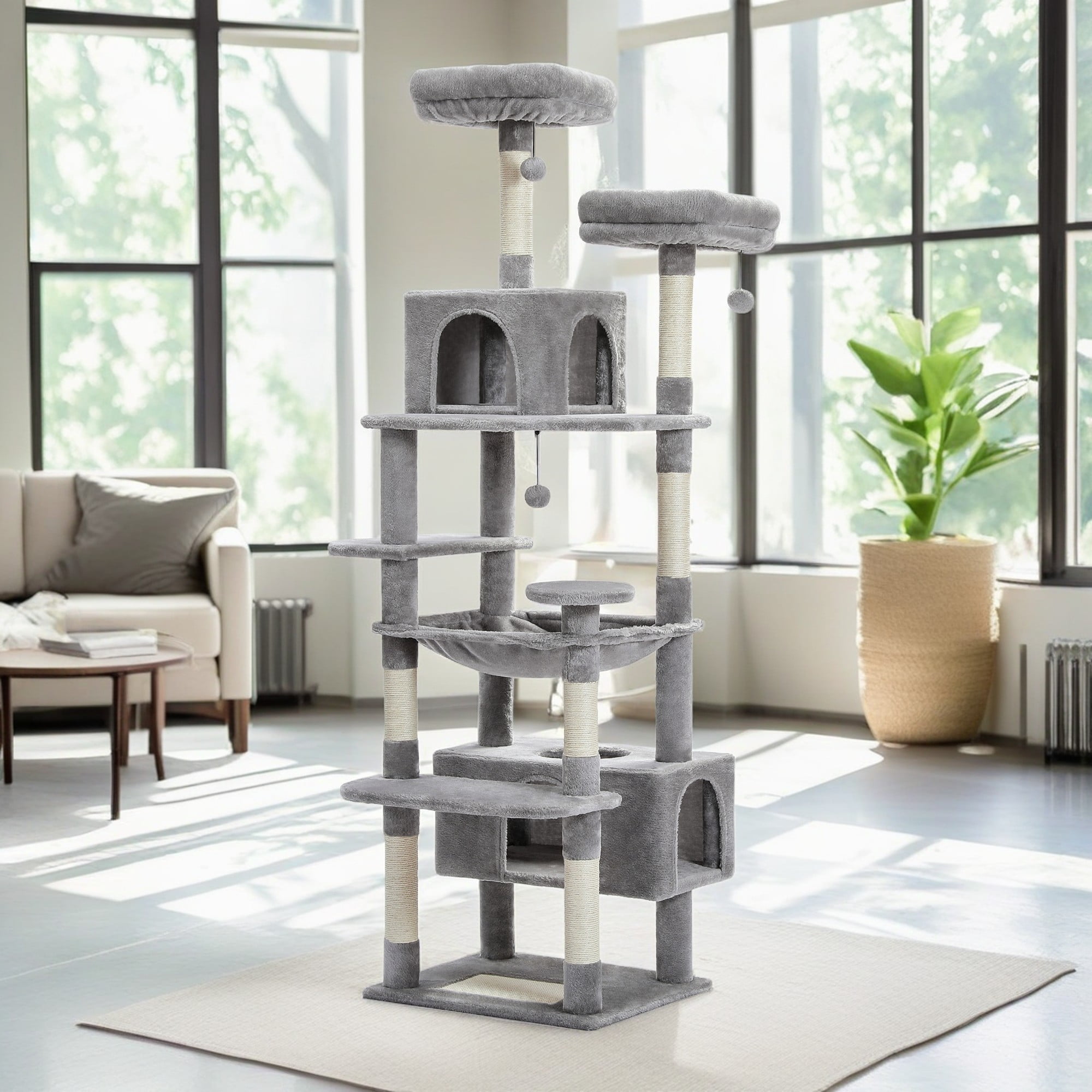 Pefilos 72" Cat Tree Tower for Large Cats, Indoor Cat Condo with Sisal-Covered Scratching Posts and Pads, 2 Padded Perch, Gray Pefilos 72" Cat Tree Tower for Large Cats, Indoor Cat Condo with Sisal-Covered Scratching Posts and Pads, 2 Padded Perch, Gray