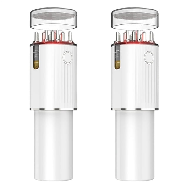 2X Aplicador de Aceite Capilar Vibratorio 3 en 1 y Masajeador del Cabelludo Luces Rojas con Aplicador de Crecimiento de Tratamiento Capilar de Almacenamiento de 70 Ml