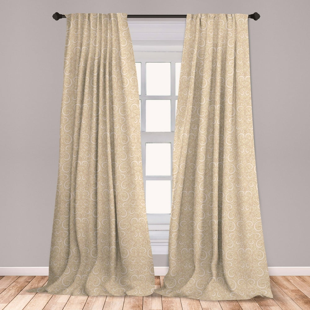 Beige Curtains 2 Panels Set, Unusual Swirled Floral Patterns Style
