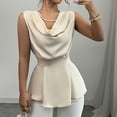 thumbnail image 2 of Olyvenn Women Sleeveless Ruffles Peplum Tops Slim Fit Tied Blouse Casual Office Work Shirts Top Elegant Belted Blouse Beige S, 2 of 9