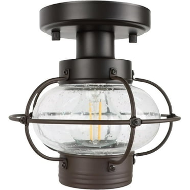 KPUY Modern Semi Flush Mount Outdoor Ceiling Light ,Metal Base with Glass Globe Shade,E26 Standard Base Farmhouse Ceiling Light for Post Exterior Barn Deck House Porch Yard Patio
