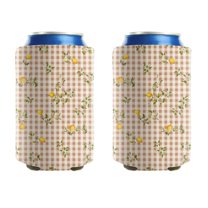 Beer Sleeve 2 PCS Summer Cans Cooler Sleeve Lemon Plaid Lattice Beer Can Coolies for Kitchen Christmas Halloween (3.9In X4.9 In)