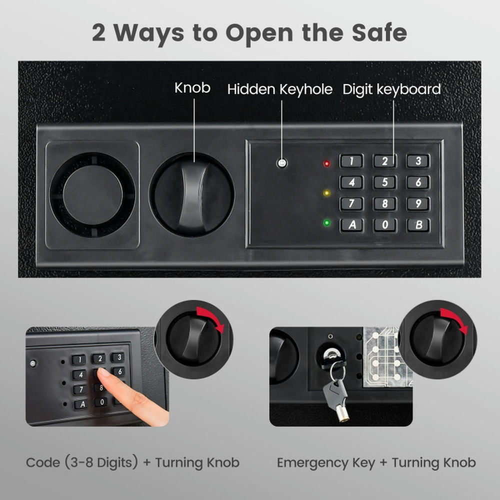 Resenkos Digital Flat Recessed Wall Safe Security Lock Gun Cash Box-Black