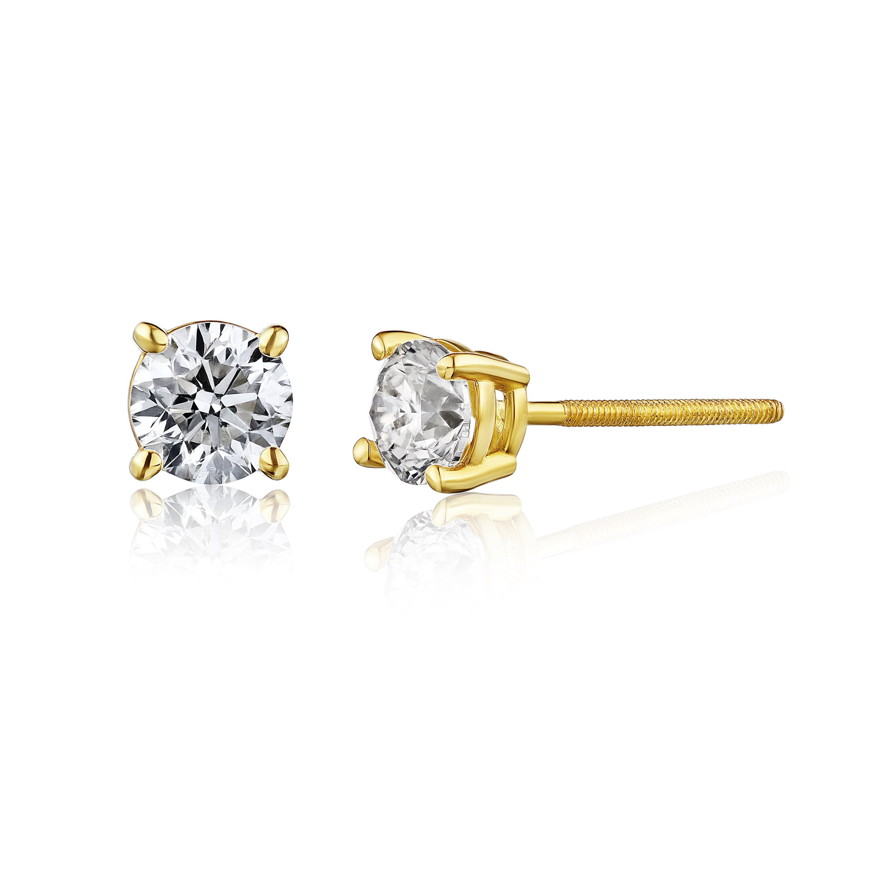Details about   Diamond Stud Earrings 14k Yellow Gold Screw Back For Kids And Women 