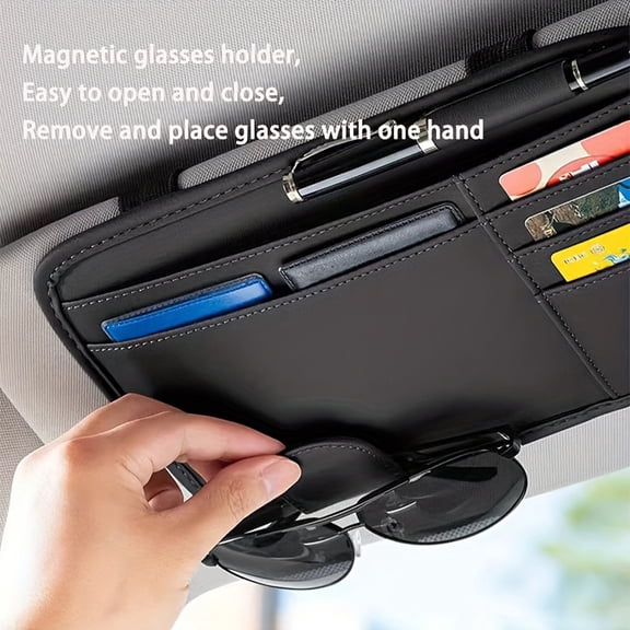 1PC PU Leather Car Visor Organizer with Glasses Holder - Multi-Functional Storage Pouch for Driver’s License, Cards, Vehicle Accessories - Fits Qoros 5/3/7/6