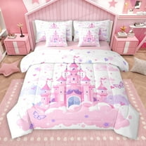 Castle Fairy Kawaii Princess Castle 7-Piece Twin Bedding Sets for Girls Women Children,Flying Butterflies Bedding Comforter Set,Dreamy Princess Breathable Sheet Sets,Ultra Soft Home Decor