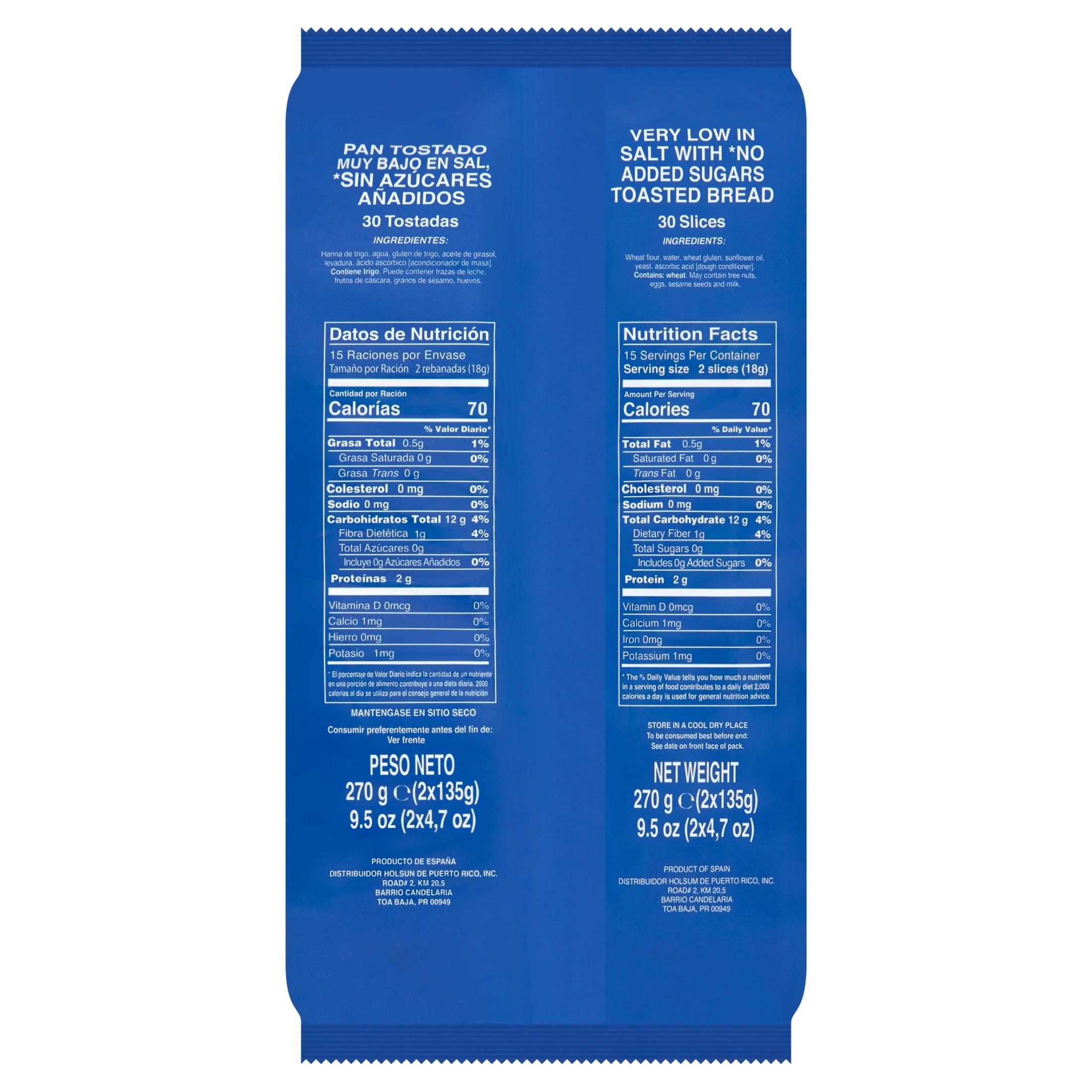 (2 pack) Holsum, Toasted Bread Regular Size, 9.5 oz, 30 Count, Low Sodium, Egg Free, Shelf Stable