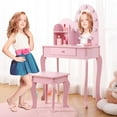 thumbnail image 2 of Kids Vanity Set, Princess Makeup Dressing Table and Stool Playset with Mirror & Drawers, Wooden Pretend Play Set for Girls Ages 4-9, Creative Dress-Up Fun, Birthday Gifts, and Room Decor, 2 of 6