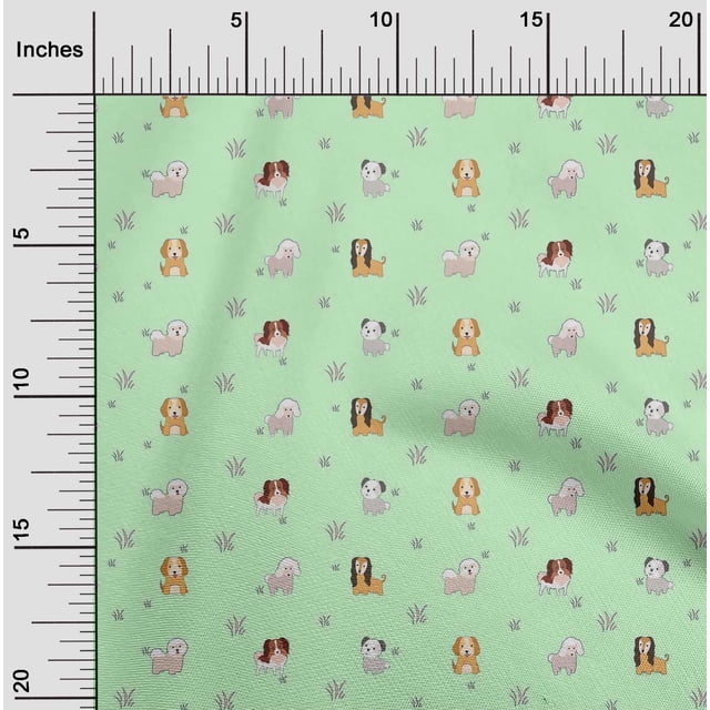 oneOone Silk Tabby Fabric Grass & Puppies Dog Decor Fabric Printed BTY 42 Inch Wide
